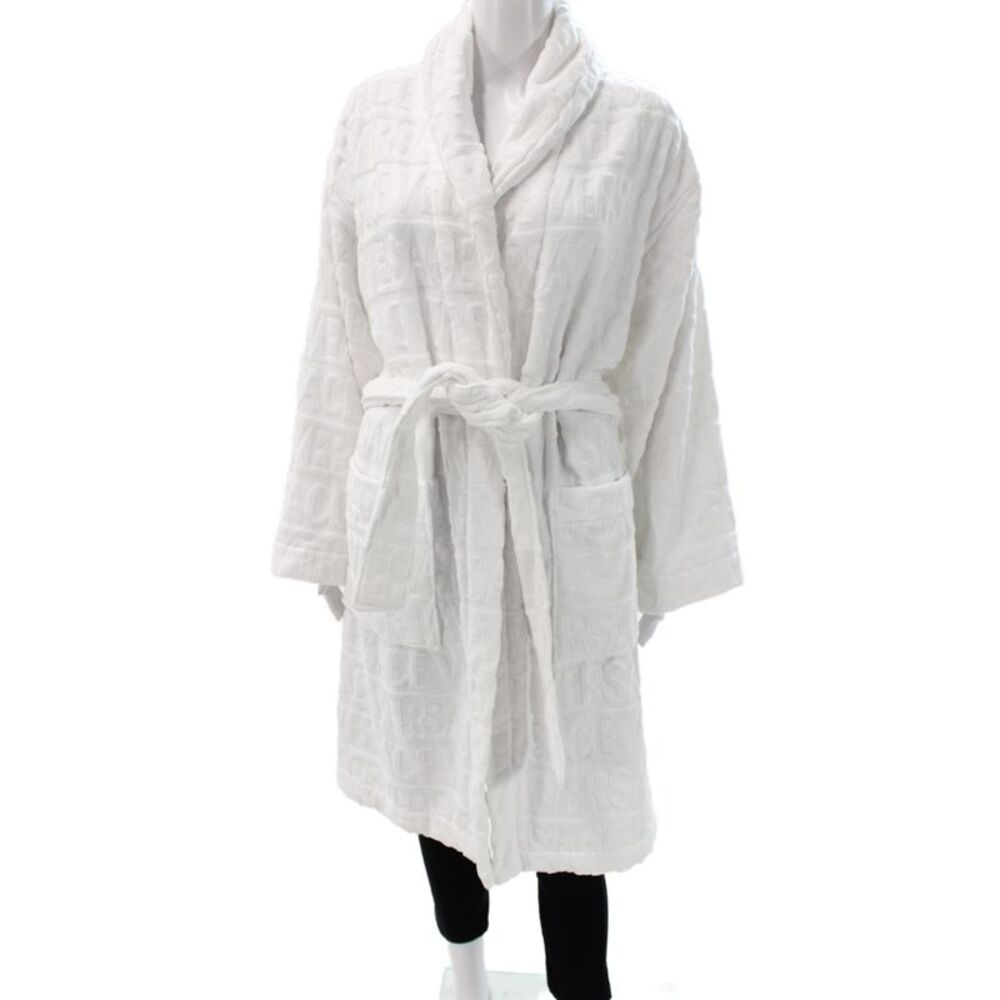 Versace Womens Cotton Monogram Print Tied Robe White Size S